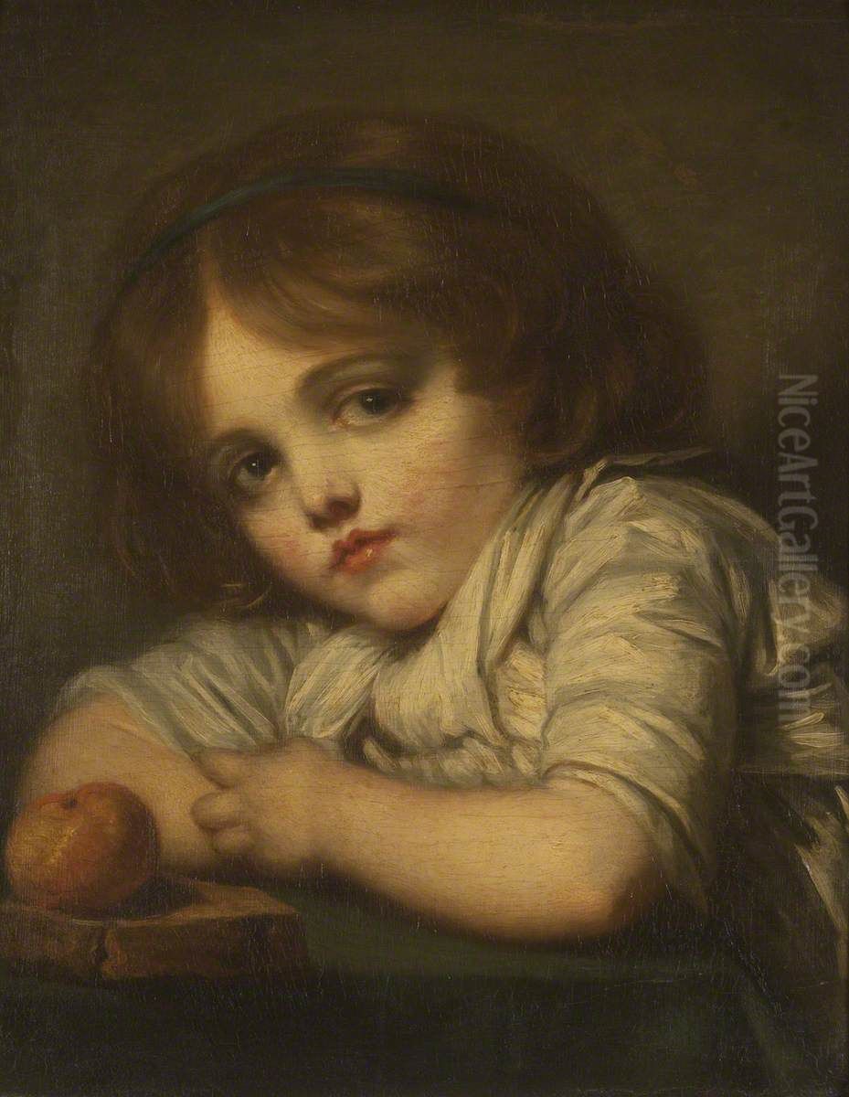 A Child with an Apple Oil Painting by Jean-Baptiste Greuze