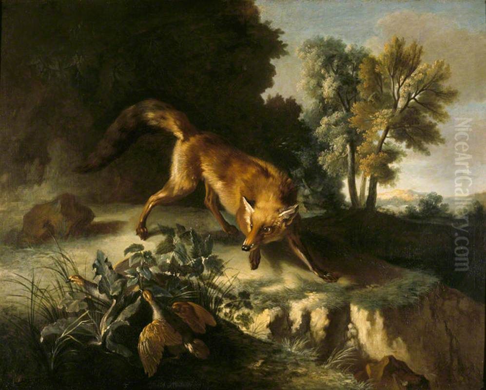 A Fox putting up a Brace of Partridges Oil Painting by Jean-Baptiste Oudry