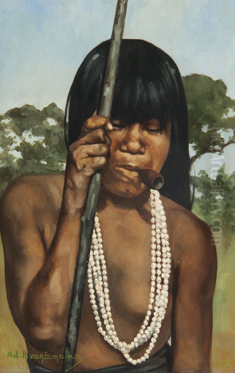 Moca Caraja Fumando Oil Painting by Adrien Henri Vital van Emelen