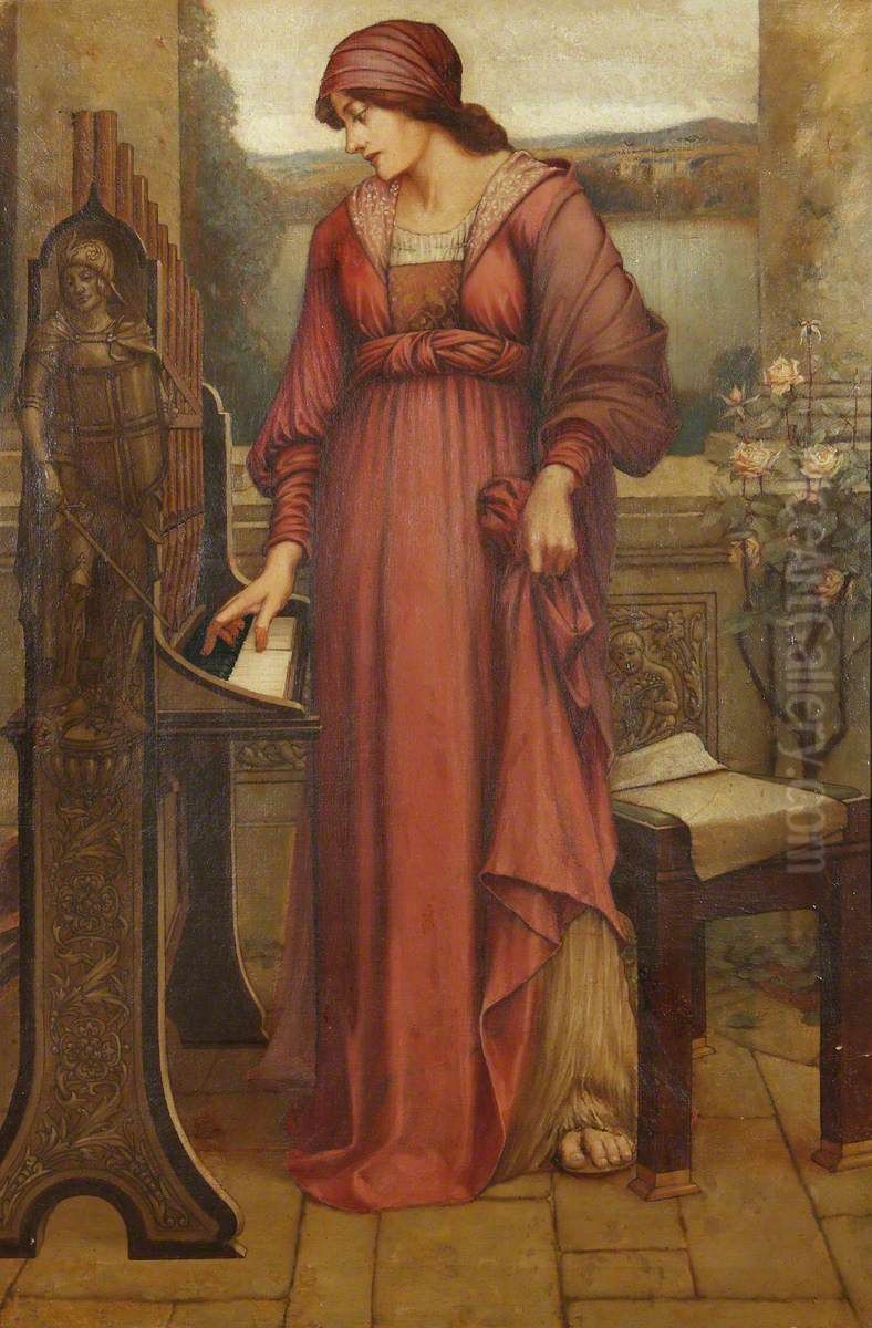 'Music Sweet Music' (Saint Cecilia) Oil Painting by Evelyn de Morgan