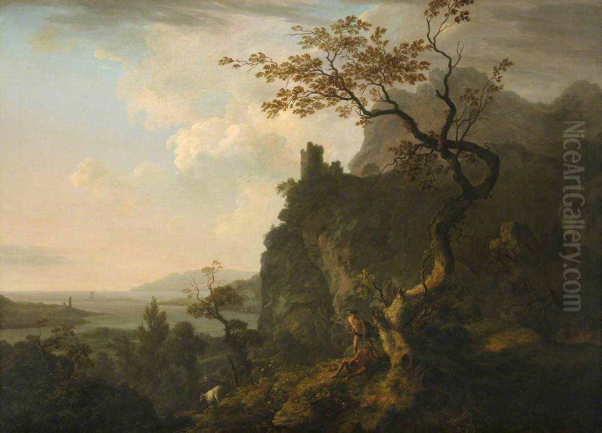 An Evening Landscape with Mercury and Argus Oil Painting by William Ashford
