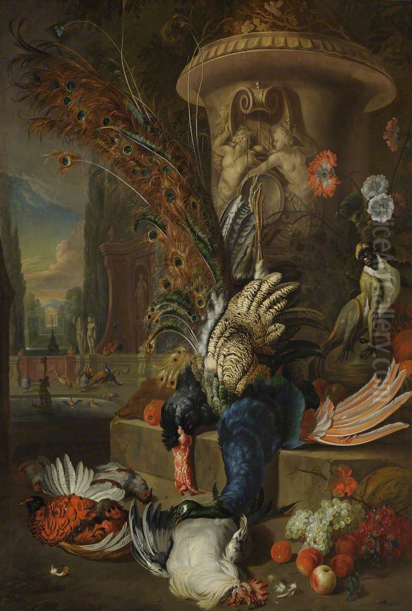 Still Life with Poultry and an Urn Oil Painting by Jan Weenix