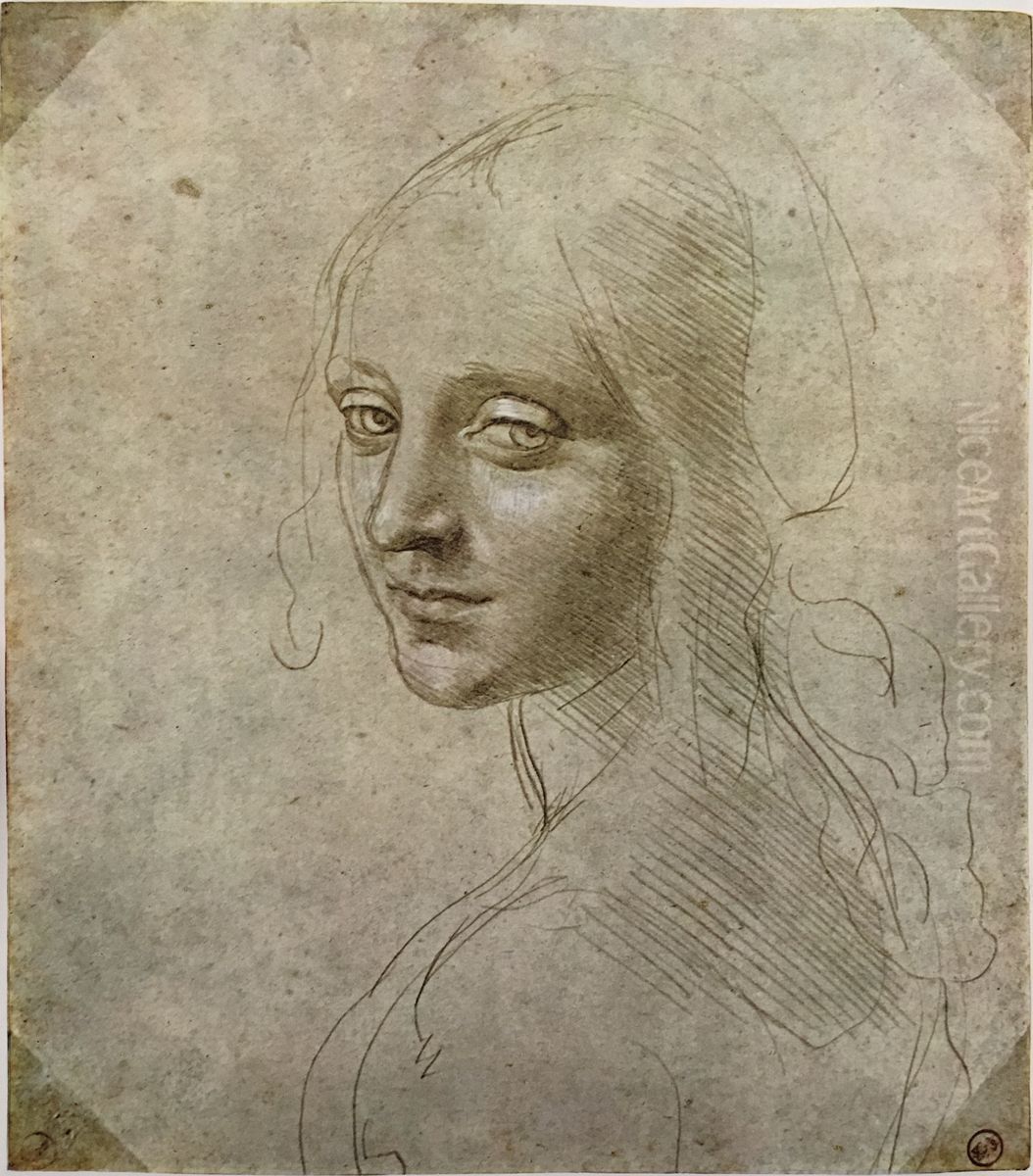 Study for the Head of a Girl Oil Painting by Leonardo Da Vinci