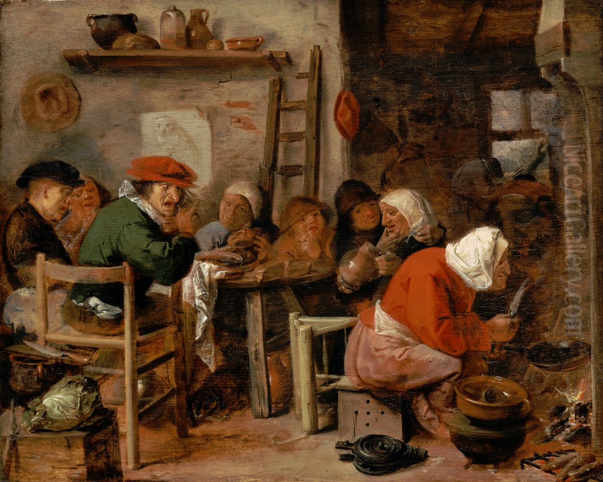 Woman Making Pancakes Oil Painting by Adriaen Brouwer