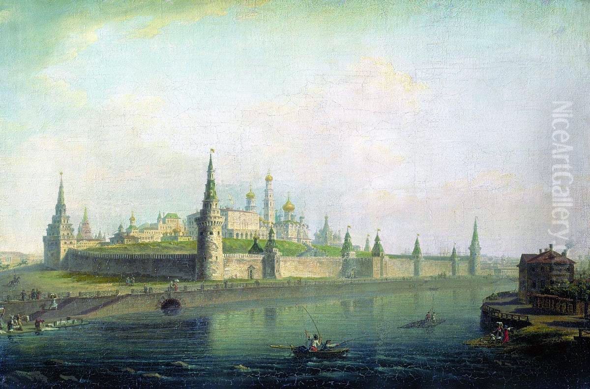 <<Vid Moskovskogo Kremla (so storony Kamennogo mosta)>> Oil Painting by Maxim Vorobiev