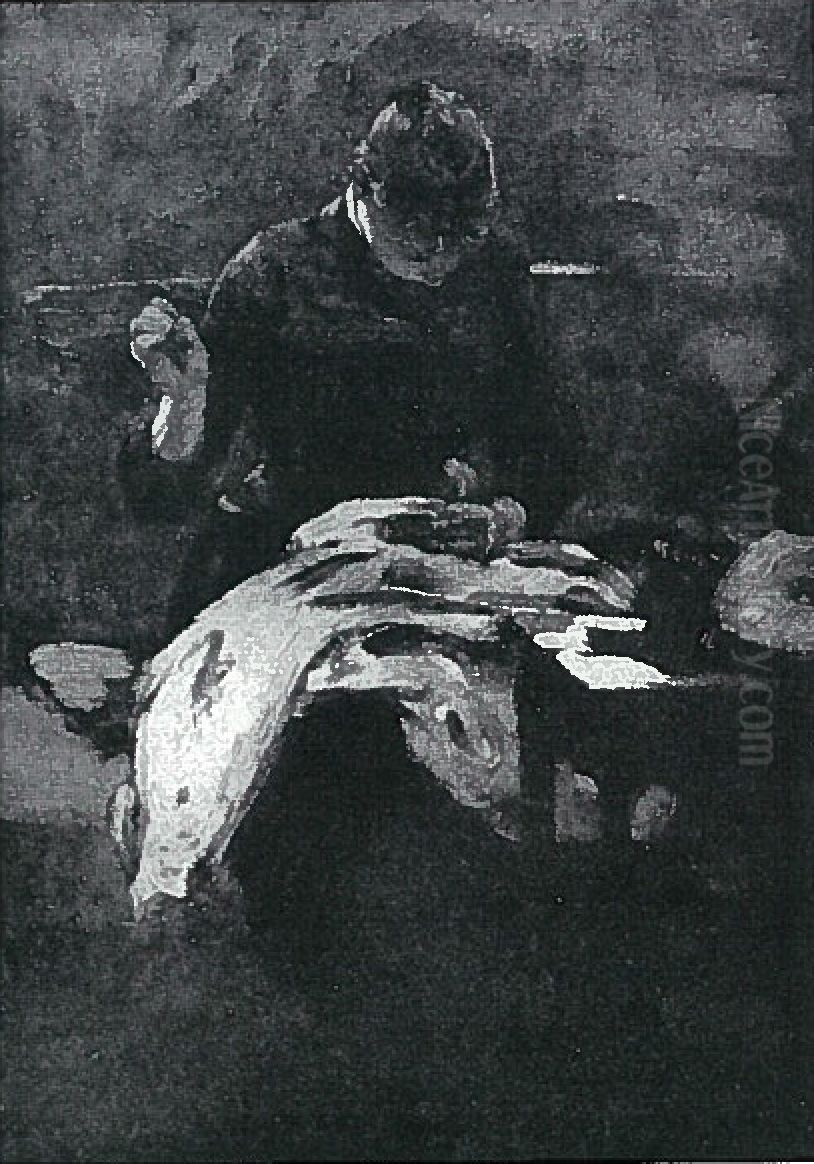 Nahendes Madchen Oil Painting by Lovis (Franz Heinrich Louis) Corinth