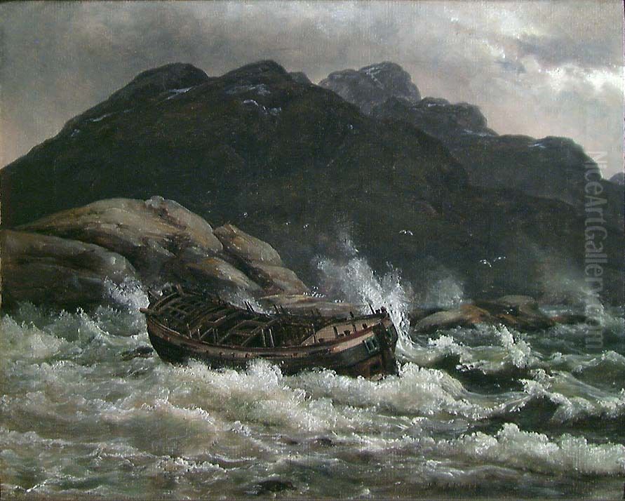 Wreck on the Coast of Norway Oil Painting by Johan Wilhelm Ludwig Dahl