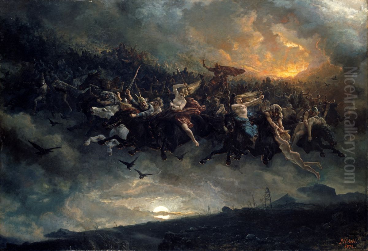 Wild Hunt of Odin. Oil Painting by Peter Nicolai Arbo