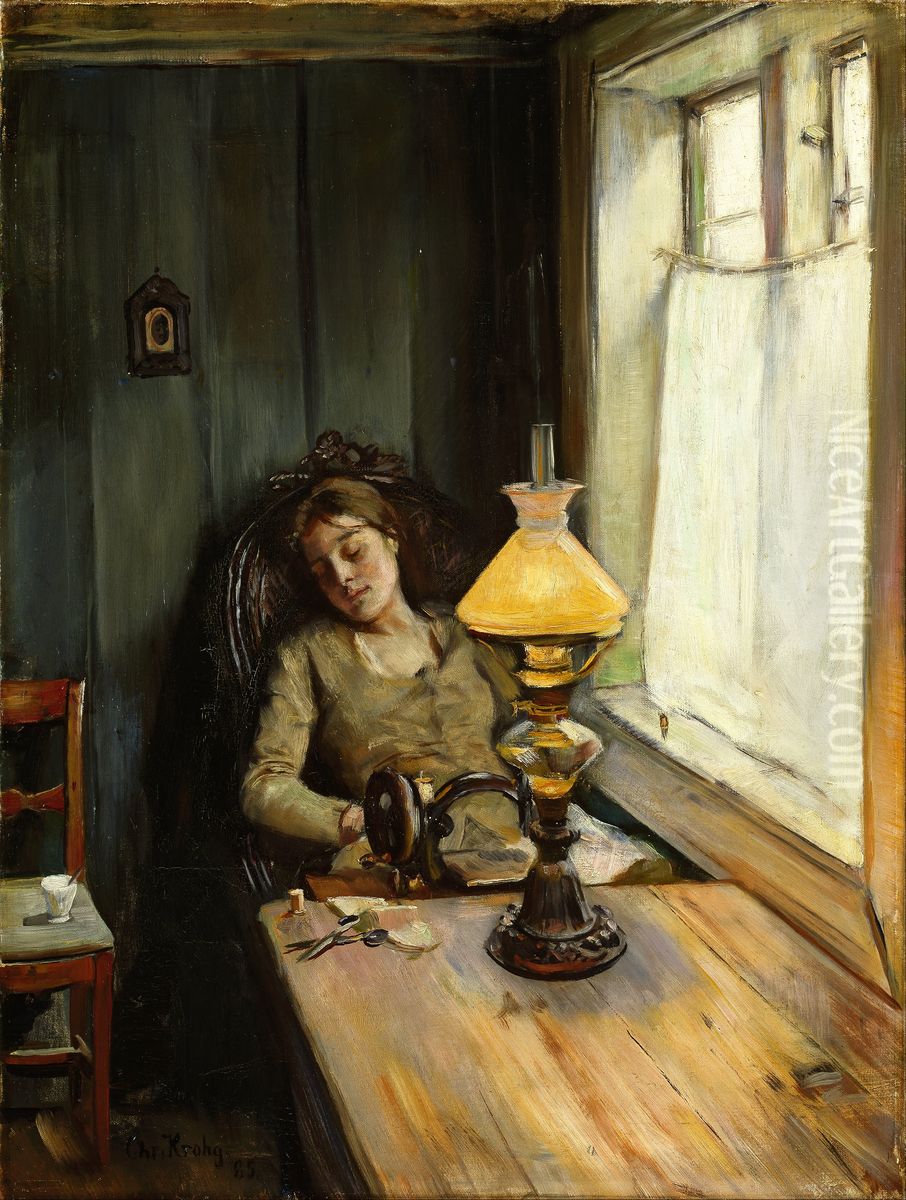 Tired Oil Painting by Christian Krohg