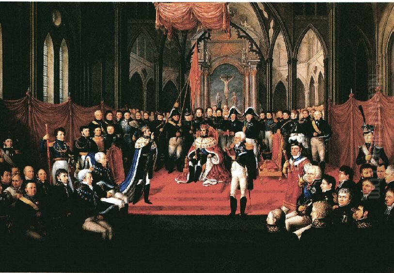 Coronation of Carl XIV Johan of Norway and Sweden in Nidaros Cathedral 1818. Oil Painting by Jacob Munch