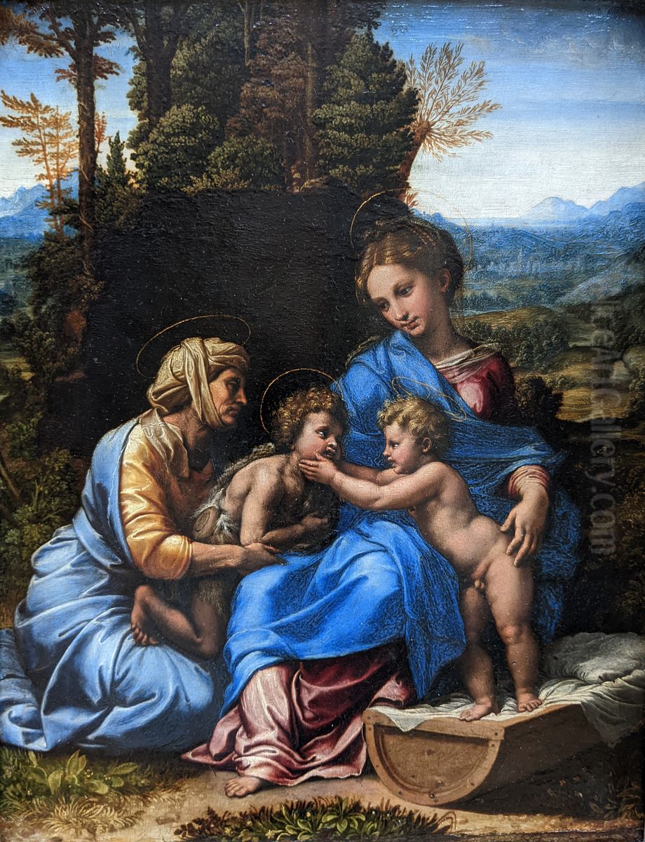 Holy Family with Saint Elizabeth and the infant St. John Oil Painting by Raphael