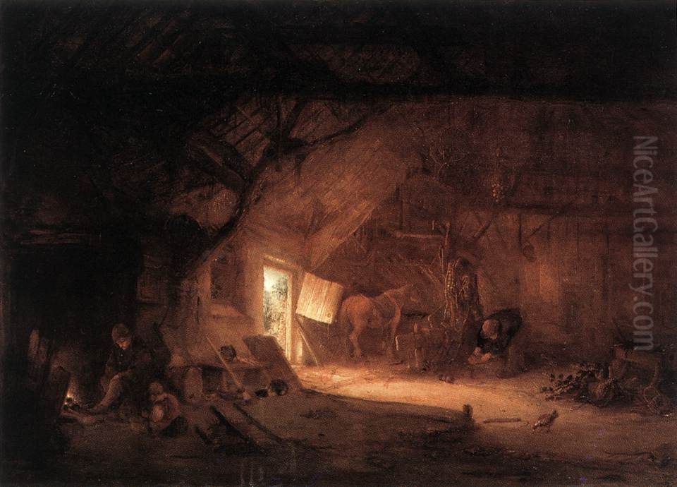 Farmhouse Interior Oil Painting by Isaac Van Ostade