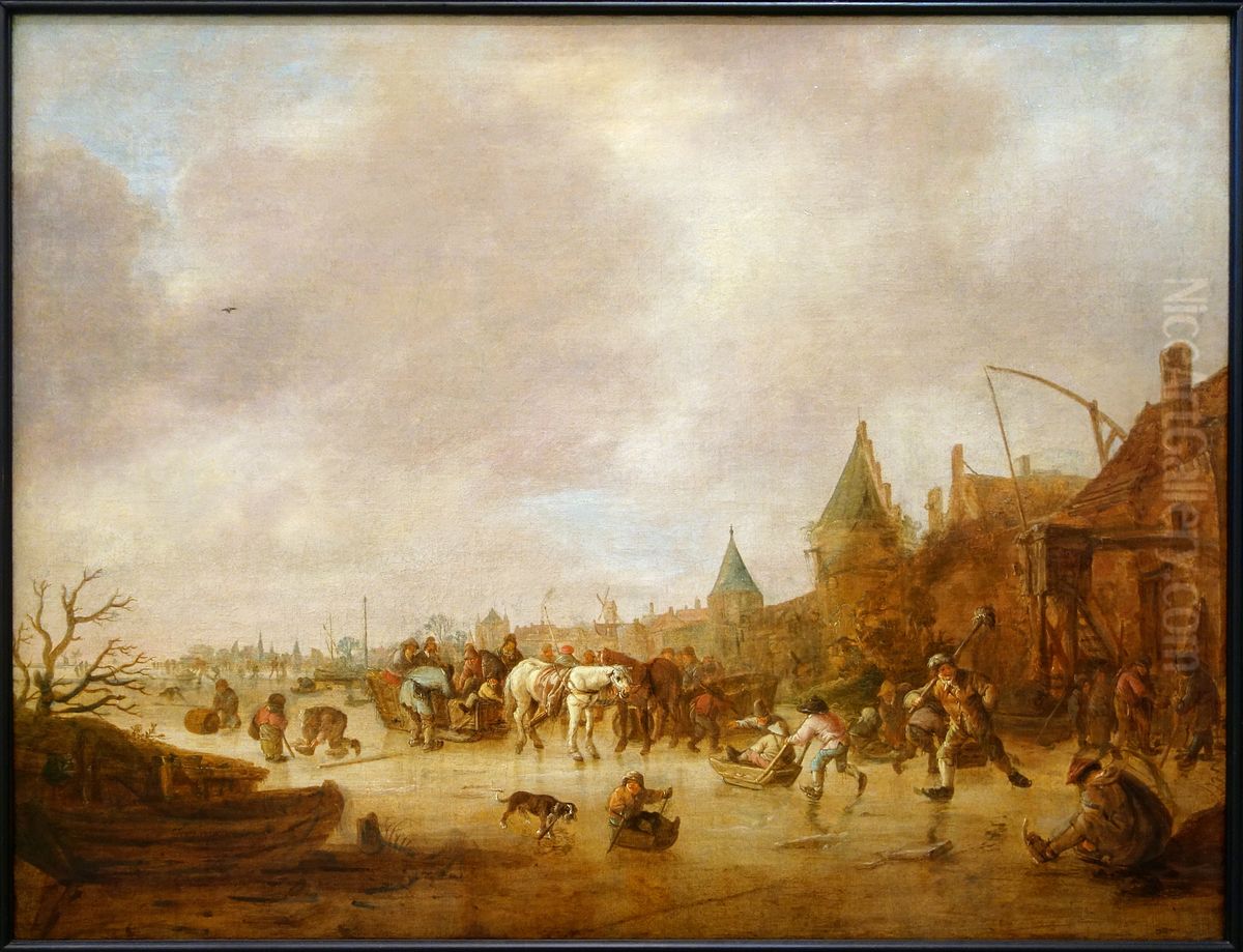Ice Skaters Oil Painting by Isaac Van Ostade