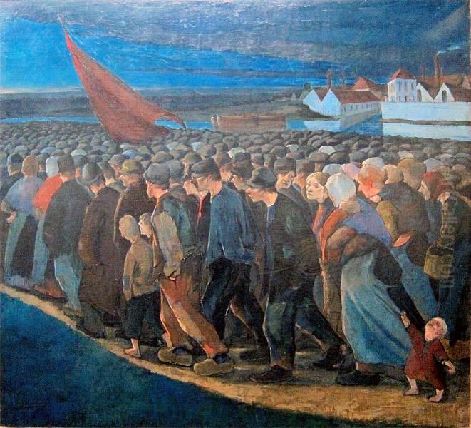 Un soir de greve Oil Painting by Eugene Laermans