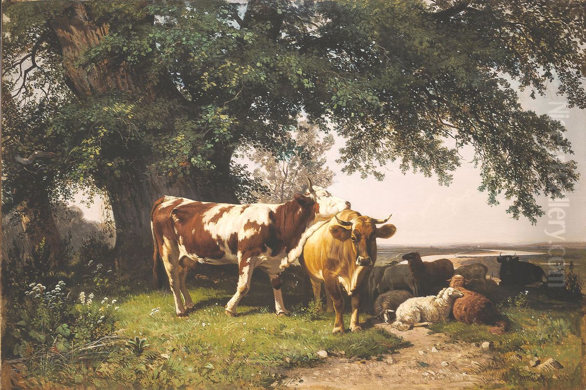 Herd under the Trees Oil Painting by Ivan Shishkin