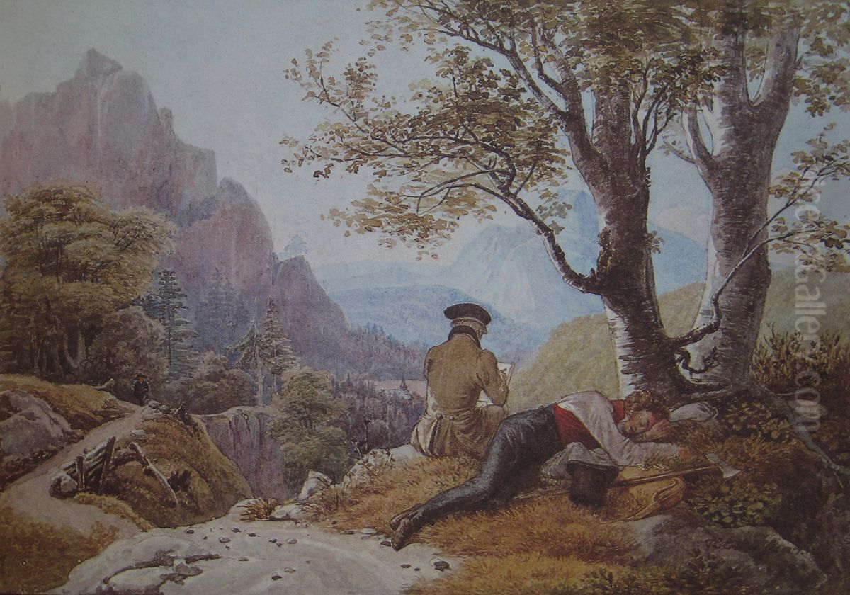 Resting Artists in the Mountains Oil Painting by Johann Christoph Erhard