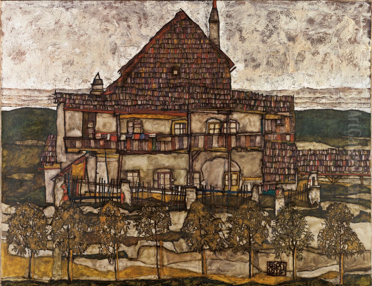 House with Shingle Roof (Old House II) Oil Painting by Egon Schiele