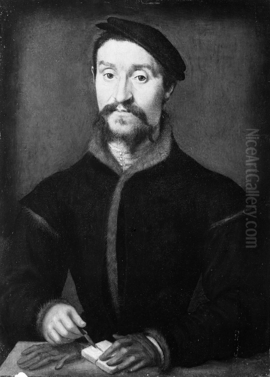 Portrait of a Man Opening a Package Oil Painting by Corneille De Lyon