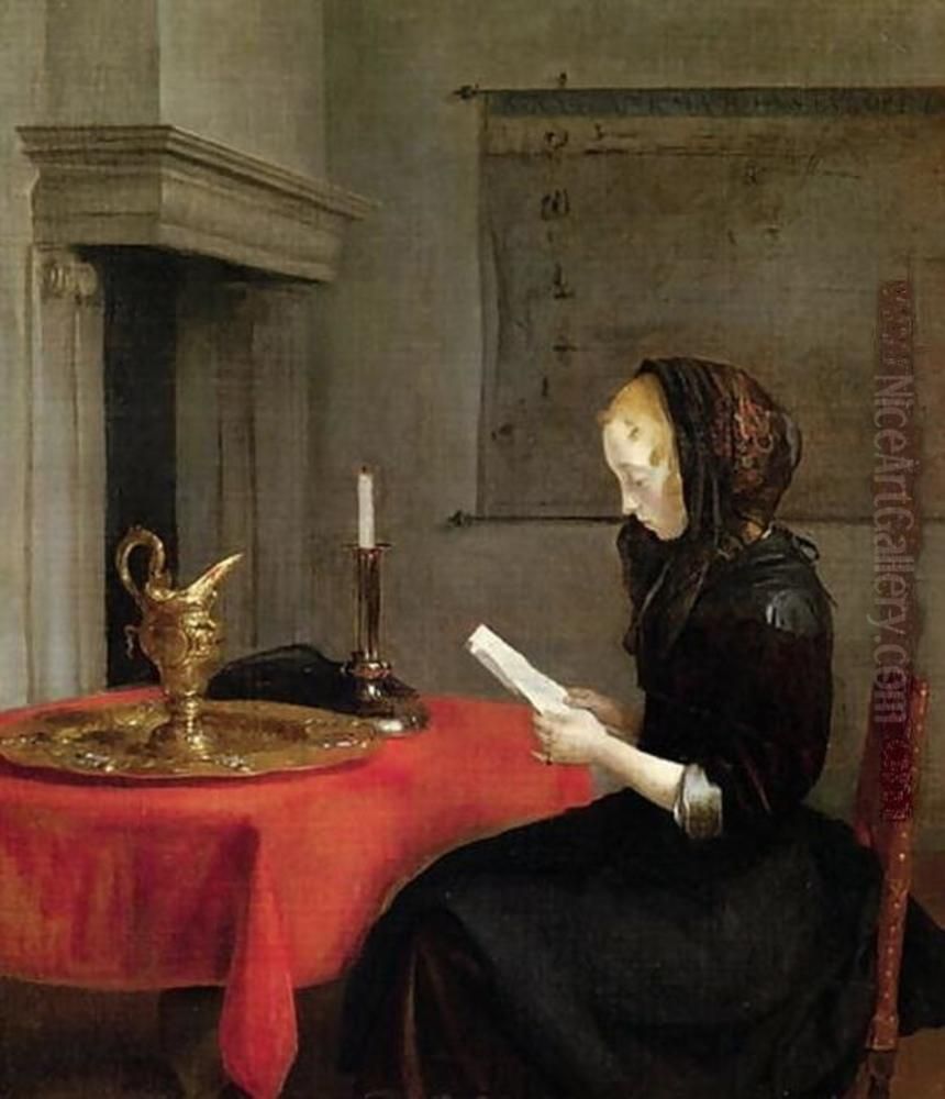 Young woman reading a letter Oil Painting by Gerard Ter Borch