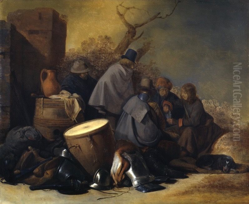 Kartenspielende Soldaten im Freien Oil Painting by Gerard Ter Borch