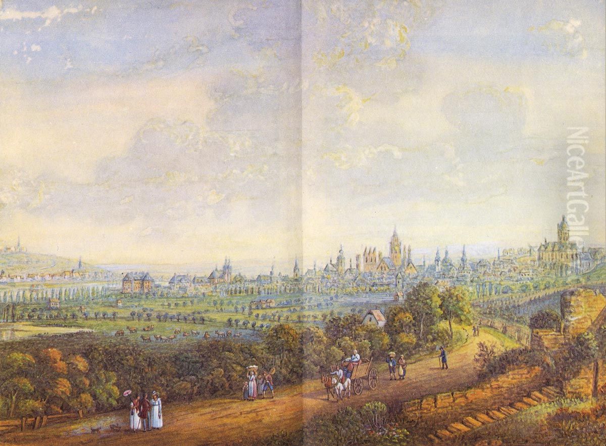 View on Mainz from North-West Oil Painting by Franz Ludwig Reichsgraf von Kesselstadt