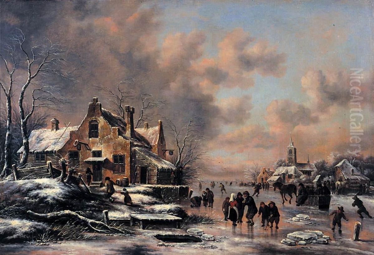 Winter Landscape Oil Painting by Nicolaes Molenaer