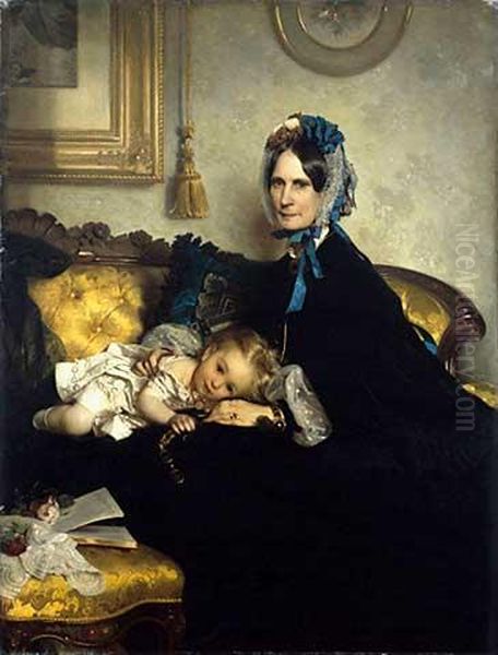 Grossmutter mit Enkelkind Oil Painting by Julius Scholtz