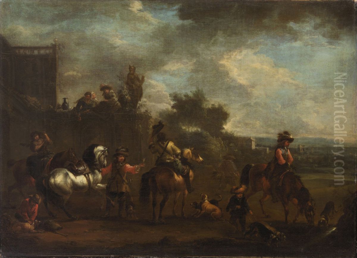 Ausritt zur Jagd Oil Painting by August Querfurt