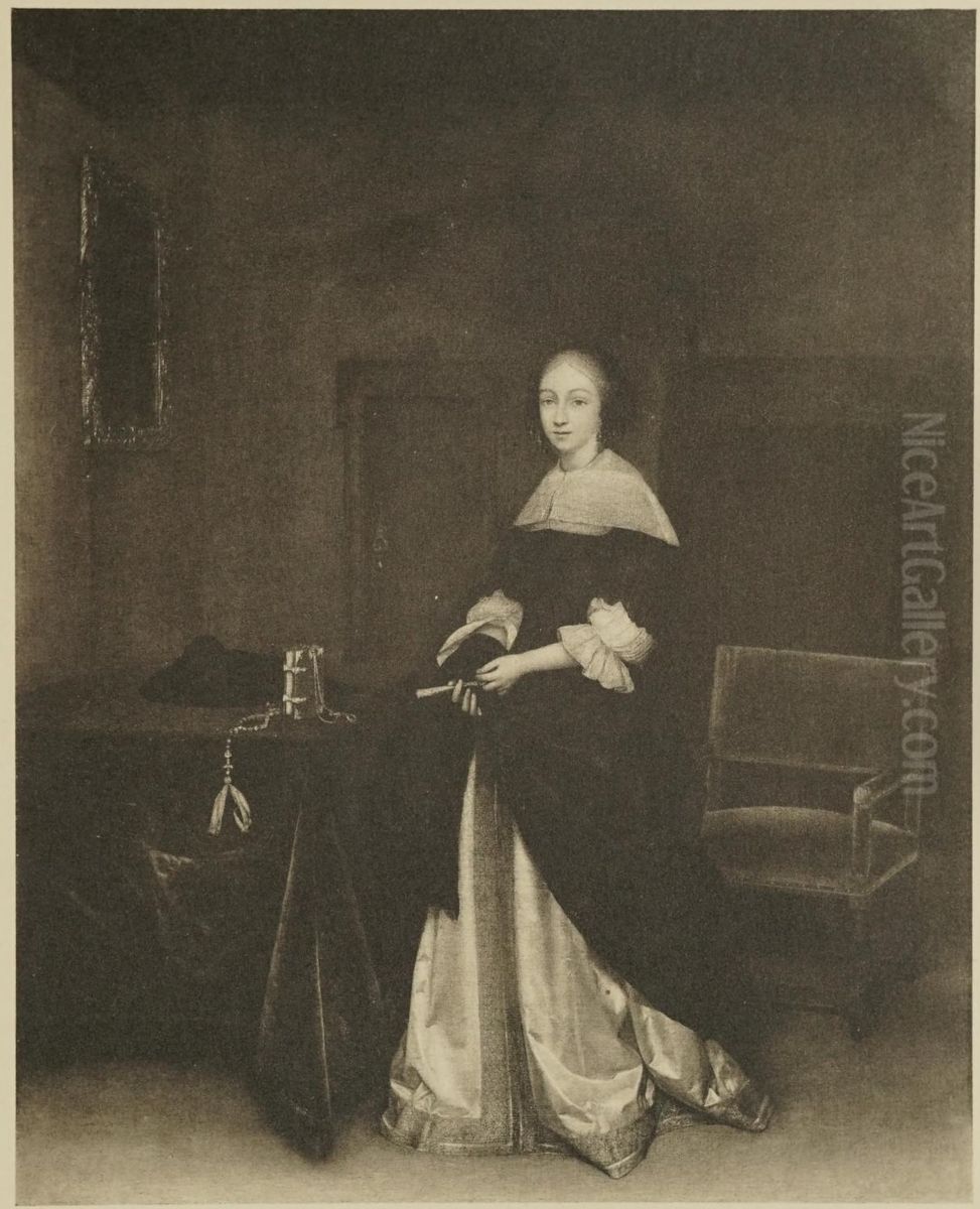 Portrait of a Woman holding a Fan Oil Painting by Gerard Ter Borch