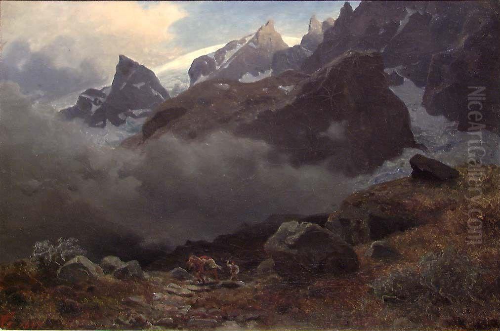 Hoyfjell i uvaer Oil Painting by Hans Gude