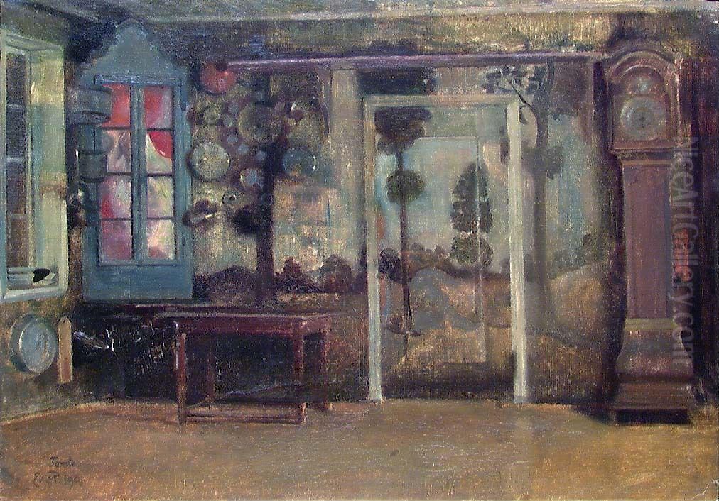 Interior from the Farm Tomle Oil Painting by Eilif Peterssen