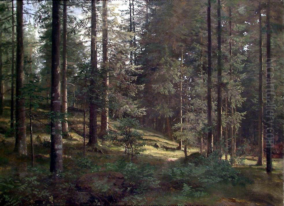 Wooded Landscape Oil Painting by Hans Gude
