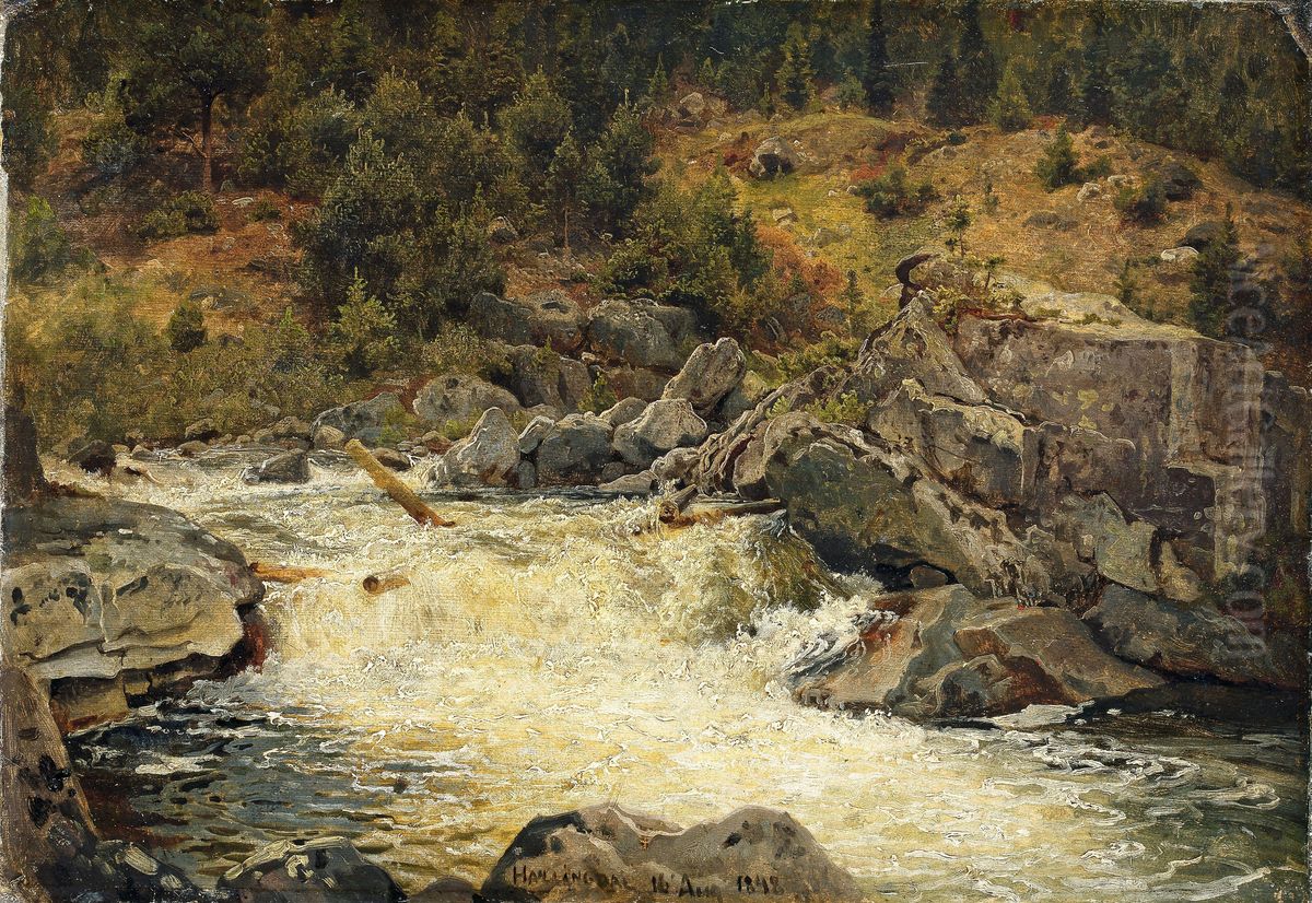 Foss i Hallingdal Oil Painting by Hans Gude