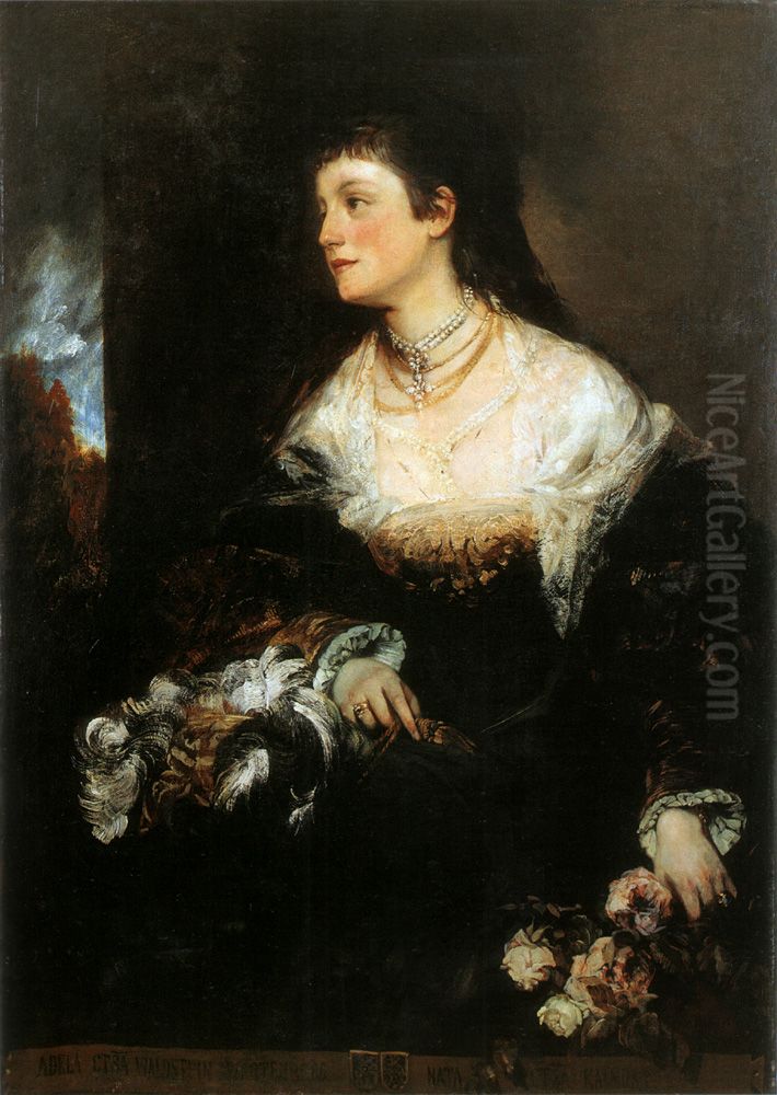 Podobizna hrabenky Valdstejnove, rozene Kalnoky Oil Painting by Hans Makart
