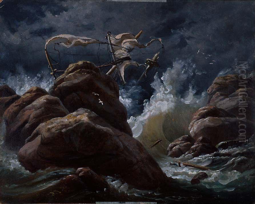 Shipwreck Oil Painting by Knud Baade