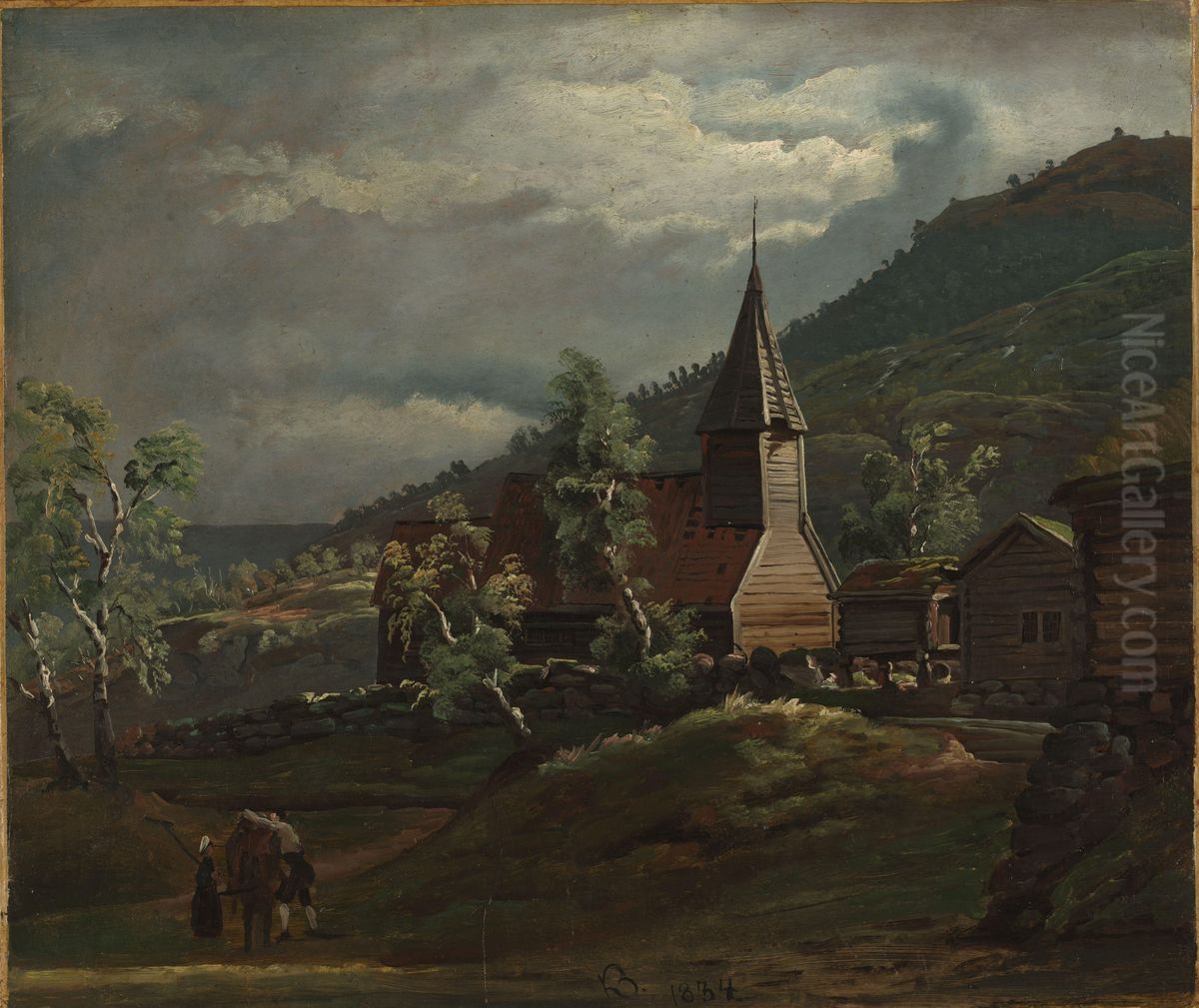 The Church at Gaupne in Sogn Oil Painting by Knud Baade