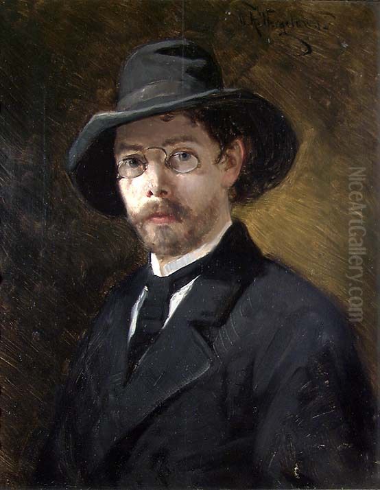 Portrait of the Swedish Painter Reinhold Callmander Oil Painting by Oscar Wergeland