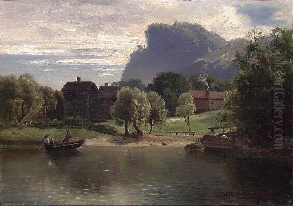 Landscape with a Farm Oil Painting by Christian Wexelsen