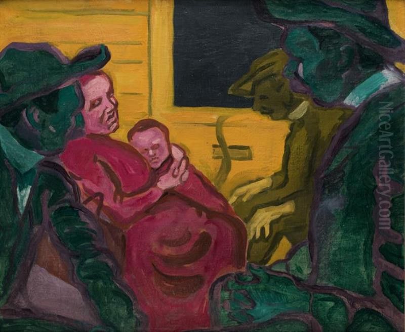 Cestujici treti tridy (Ve vlaku) Oil Painting by Bohumil Kubista