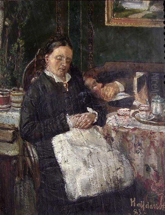 Dolce far niente. Interior with the Artist's Parents Oil Painting by Halfdan Strom