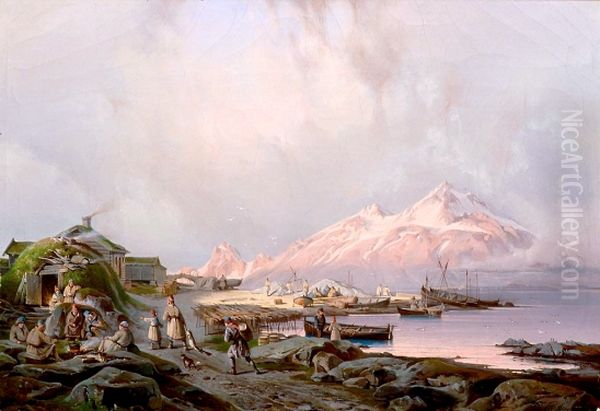 Fishing Village in Finmark Oil Painting by Franz Wilhelm Schiertz