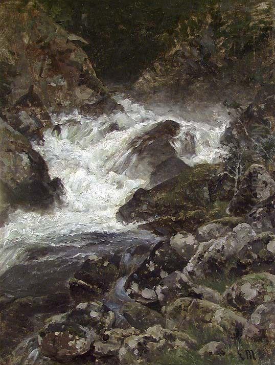 Waterfall Oil Painting by Ludvig Munthe