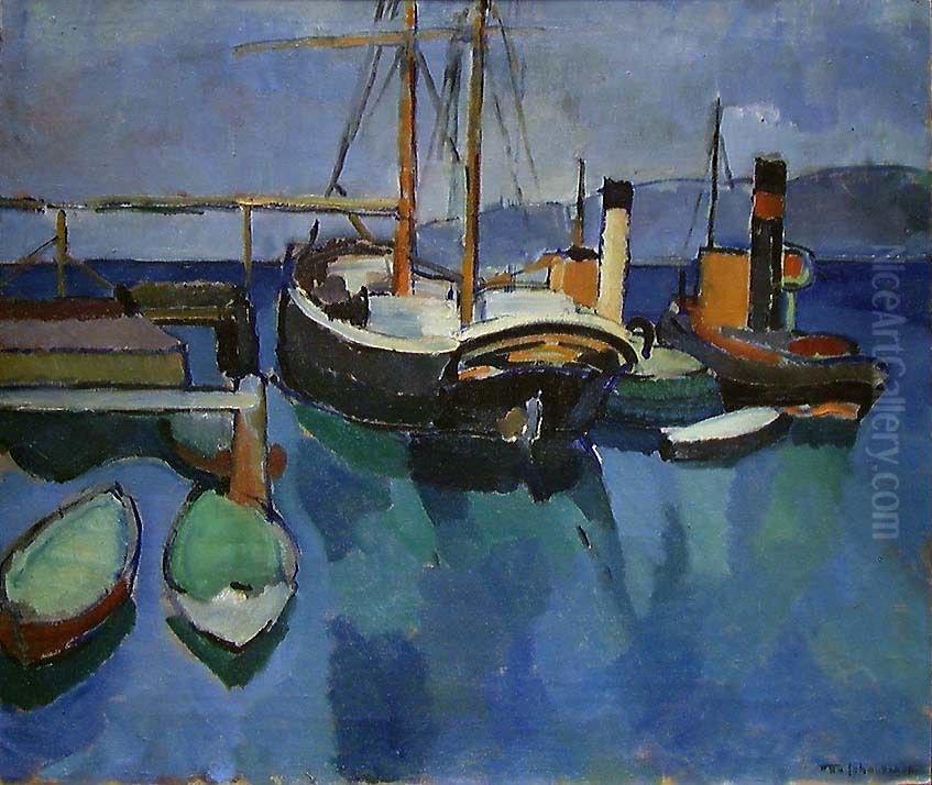 The Harbour in Son Oil Painting by Otto Emil Johansen