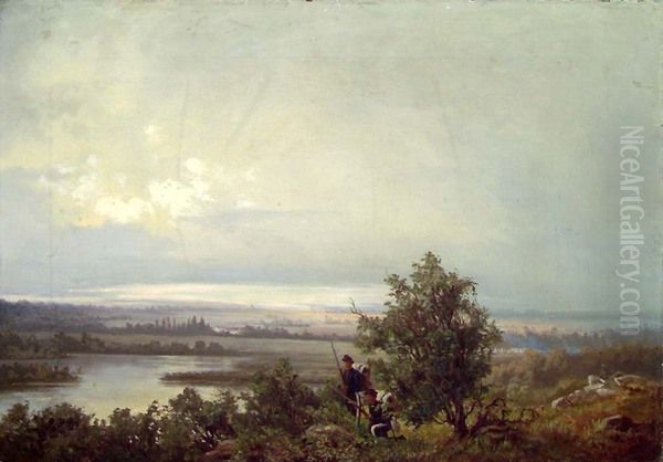 Landskap med to soldater Oil Painting by Anton Bergh