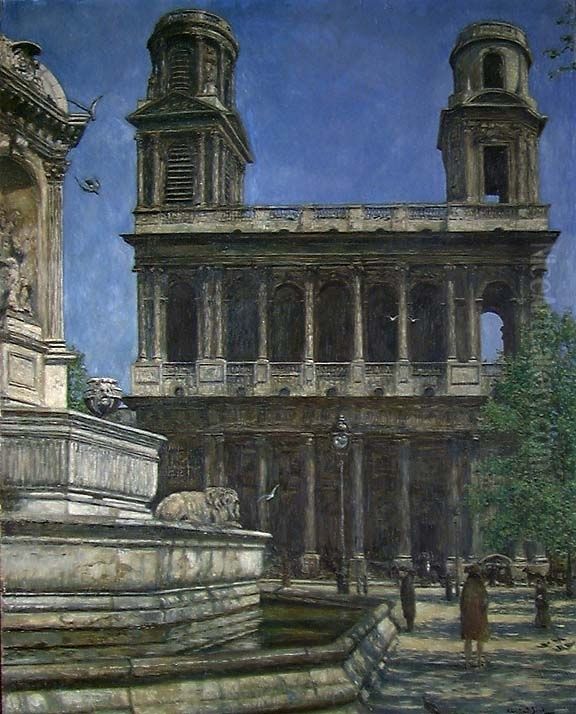 The Church Saint-Sulpice in Paris Oil Painting by Sigmund Sinding