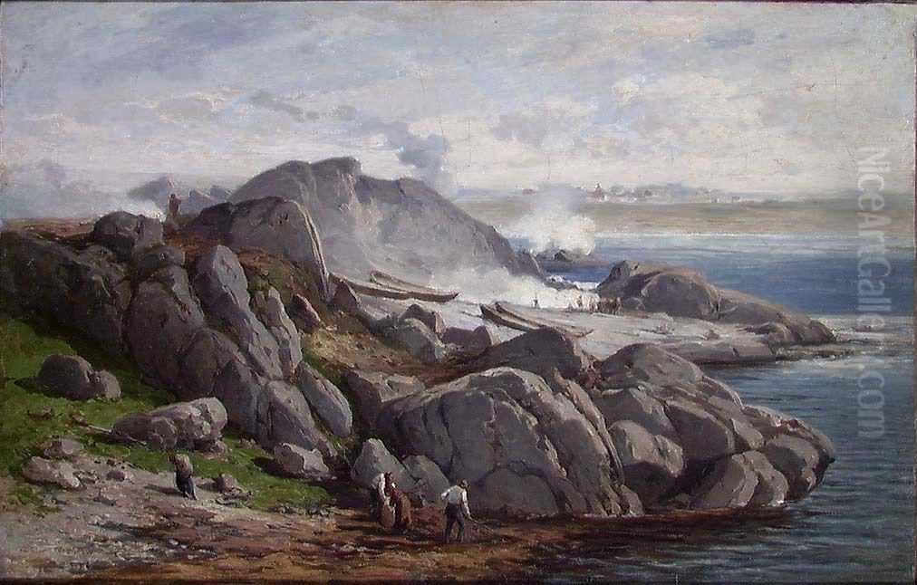 Burning of Sea Tangle Oil Painting by Johan Martin Nielssen