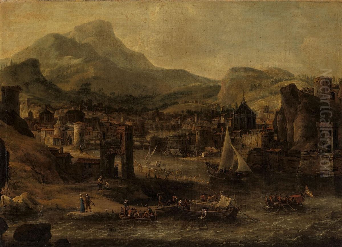 Een havenstad Oil Painting by Jan Abrahamsz Beerstraaten