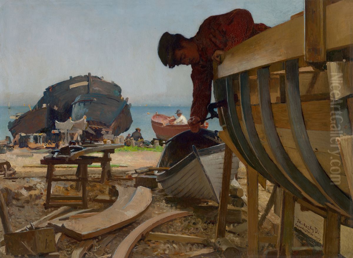 Lodenica v Capo d Istrii Oil Painting by Dome Skuteczky