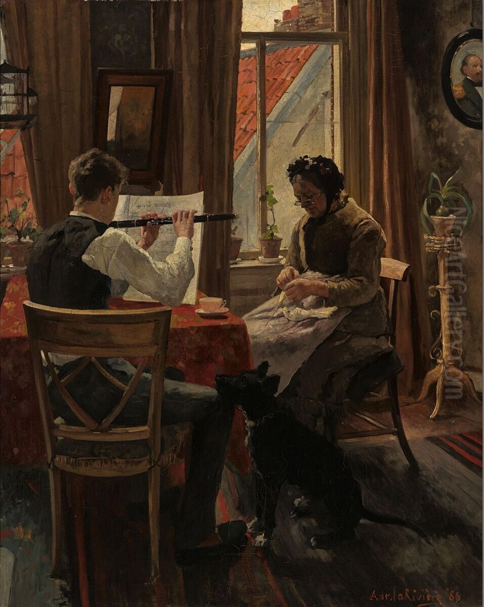 The Flute Player Oil Painting by Adriaan la Riviere