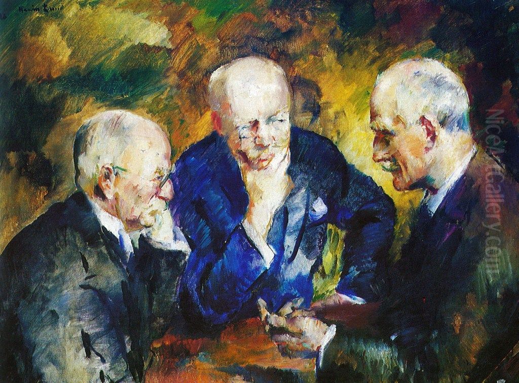 Christian Sinding, Gunnar Heiberg og Knut Hamsun Oil Painting by Henrik Lund